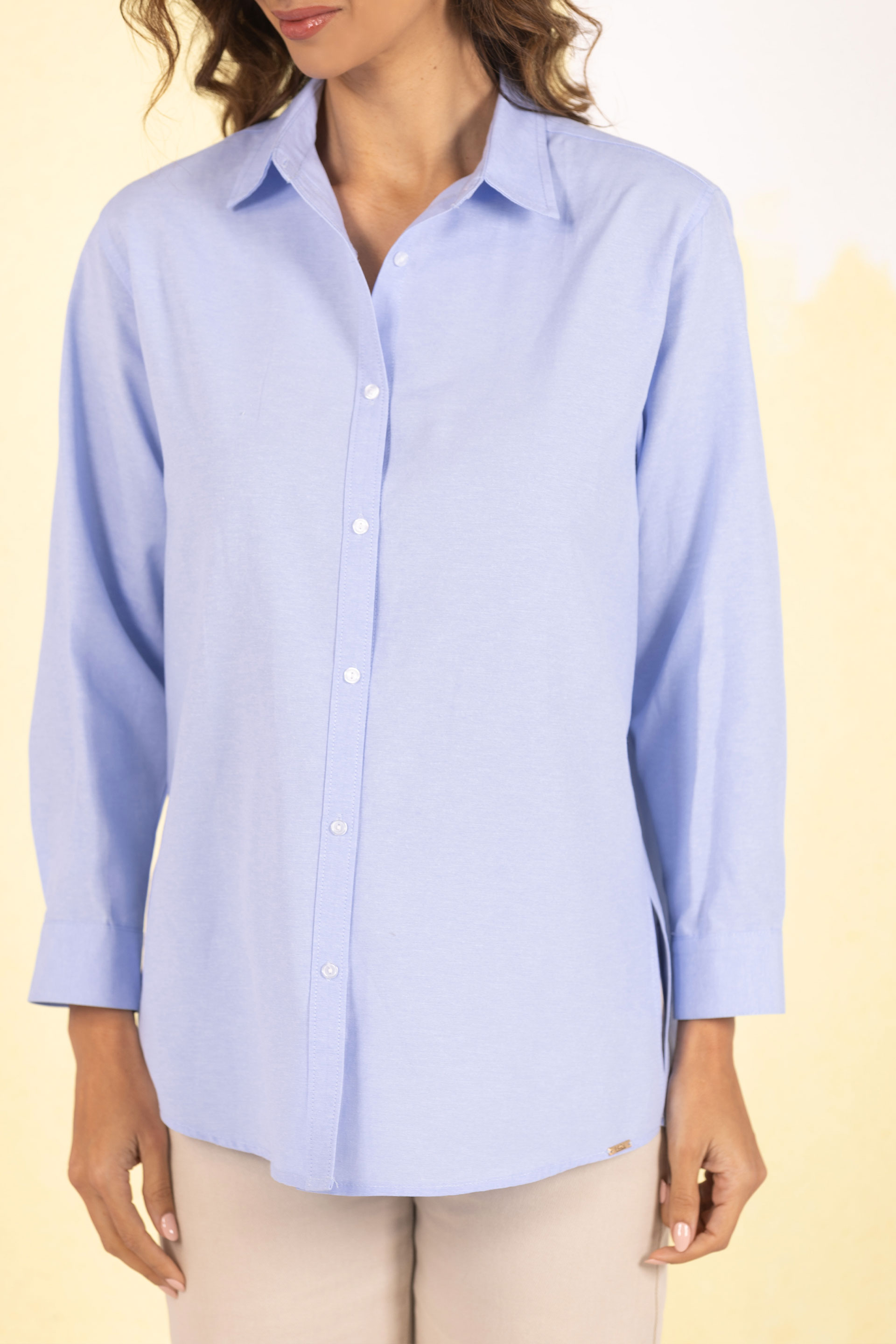 Long cotton shirt with side slits