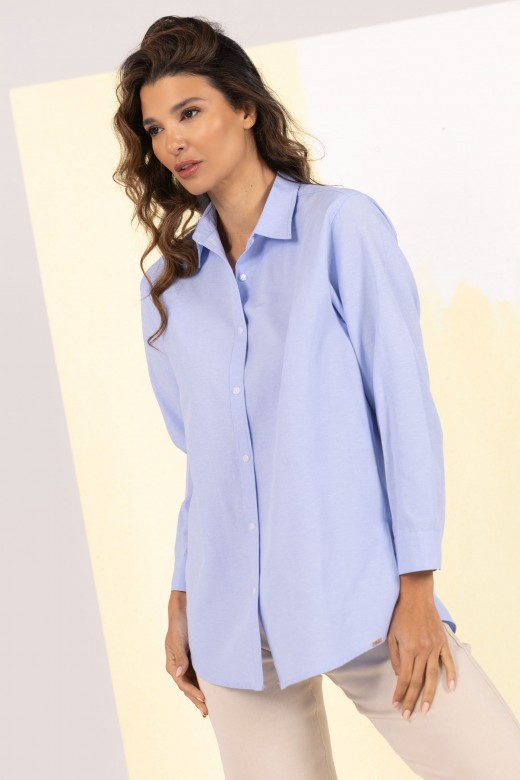 Long cotton shirt with side slits