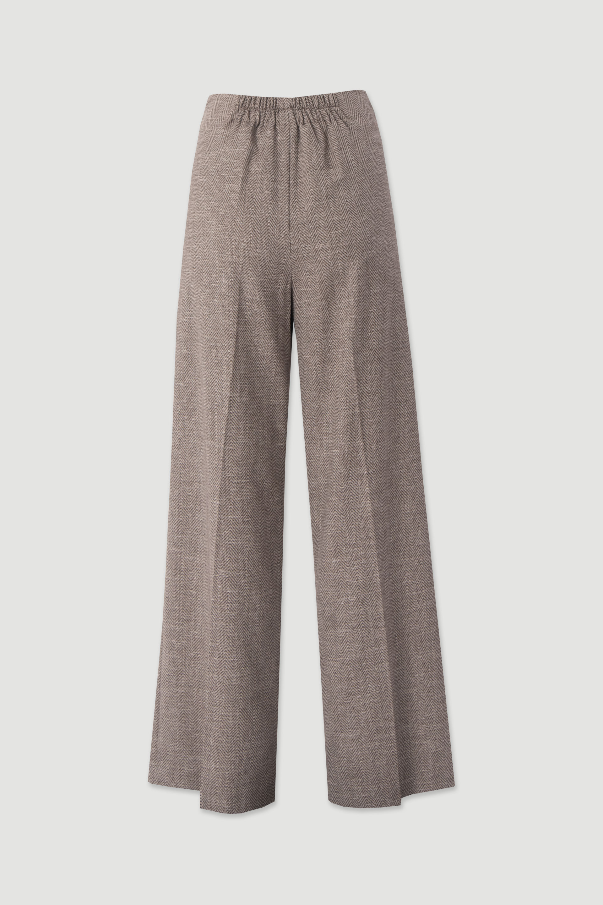 Tweed wide-leg trousers with pleats and elasticated waist