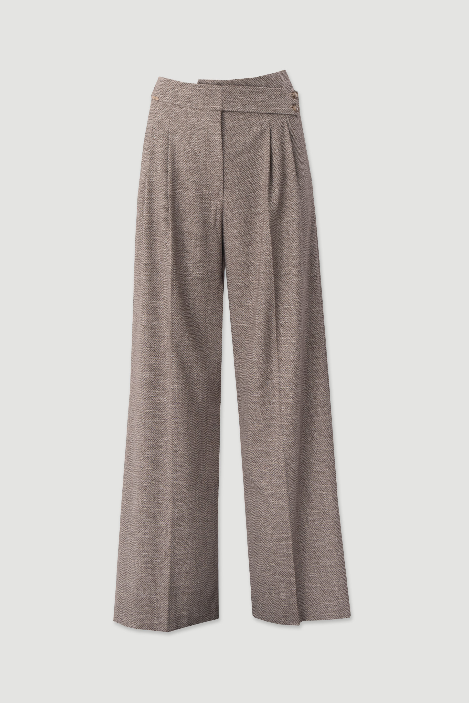 Tweed wide-leg trousers with pleats and elasticated waist