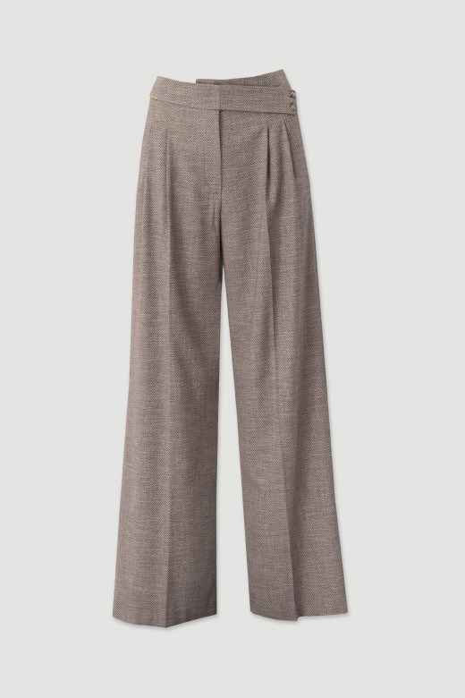 Tweed wide-leg trousers with pleats and elasticated waist