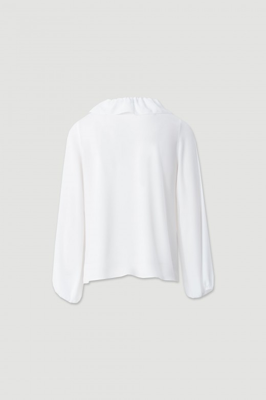 Flowy blouse with ruffle neckline