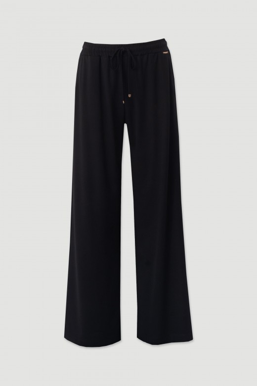 Wide-leg knit trousers with elastic waistband