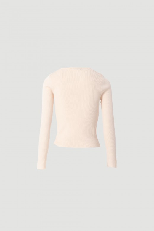 Ribbed knit sweater with v-neck