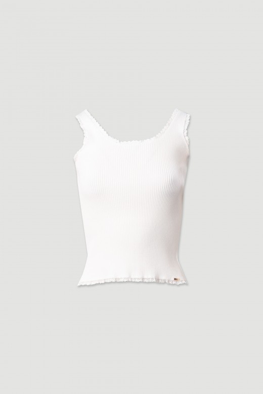 Ribbed knit top with lace detail Ribbed knit top with lace detail