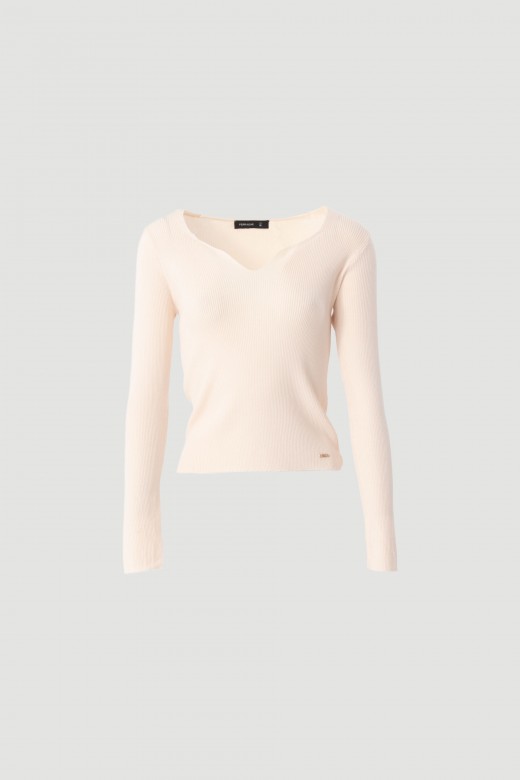 Ribbed knit sweater with v-neck