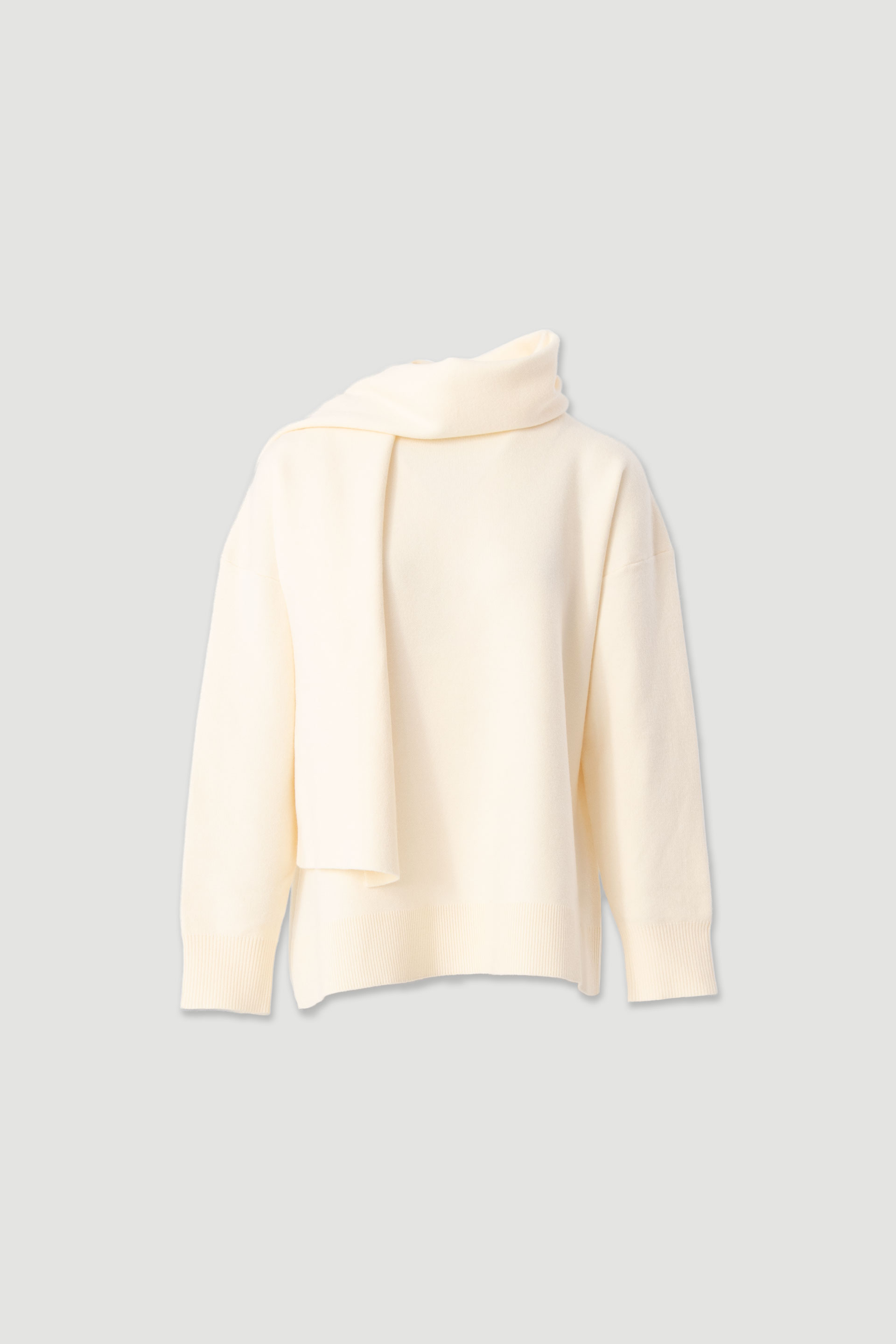 Knit sweater with fixed scarf effect