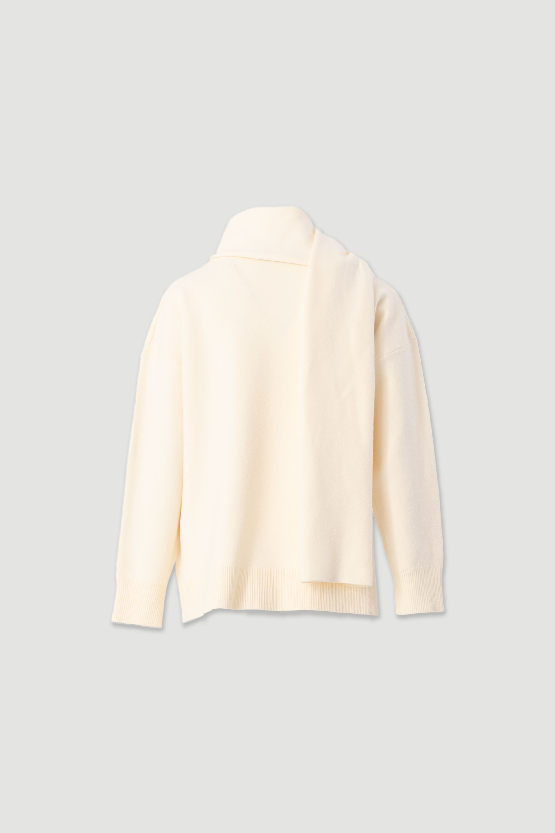 Knit sweater with fixed scarf effect