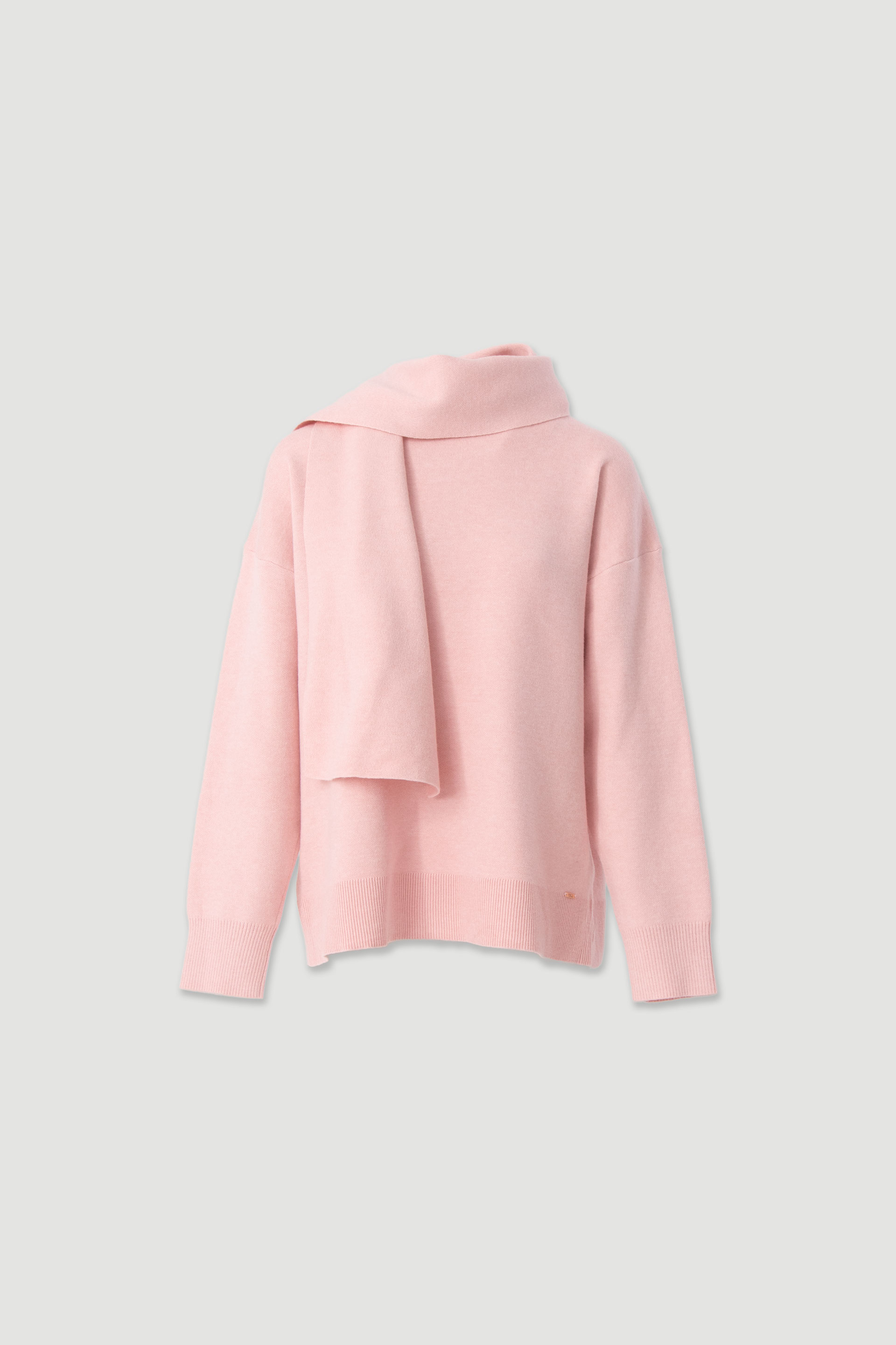 Knit sweater with fixed scarf effect