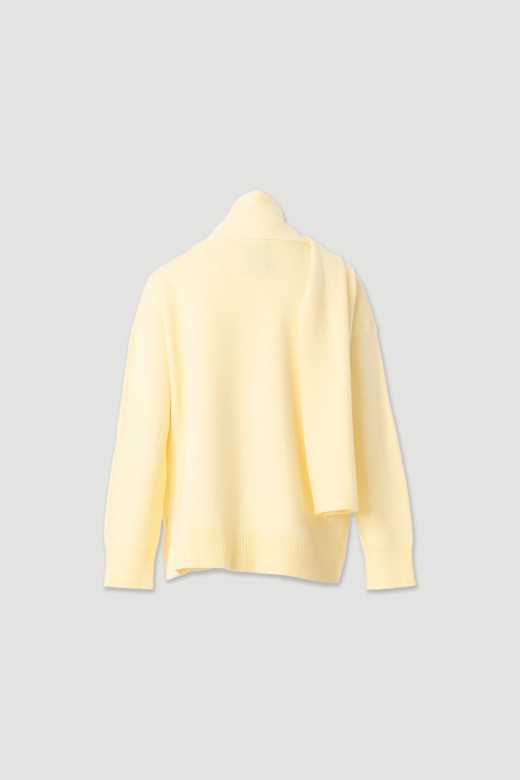 Knit sweater with fixed scarf effect