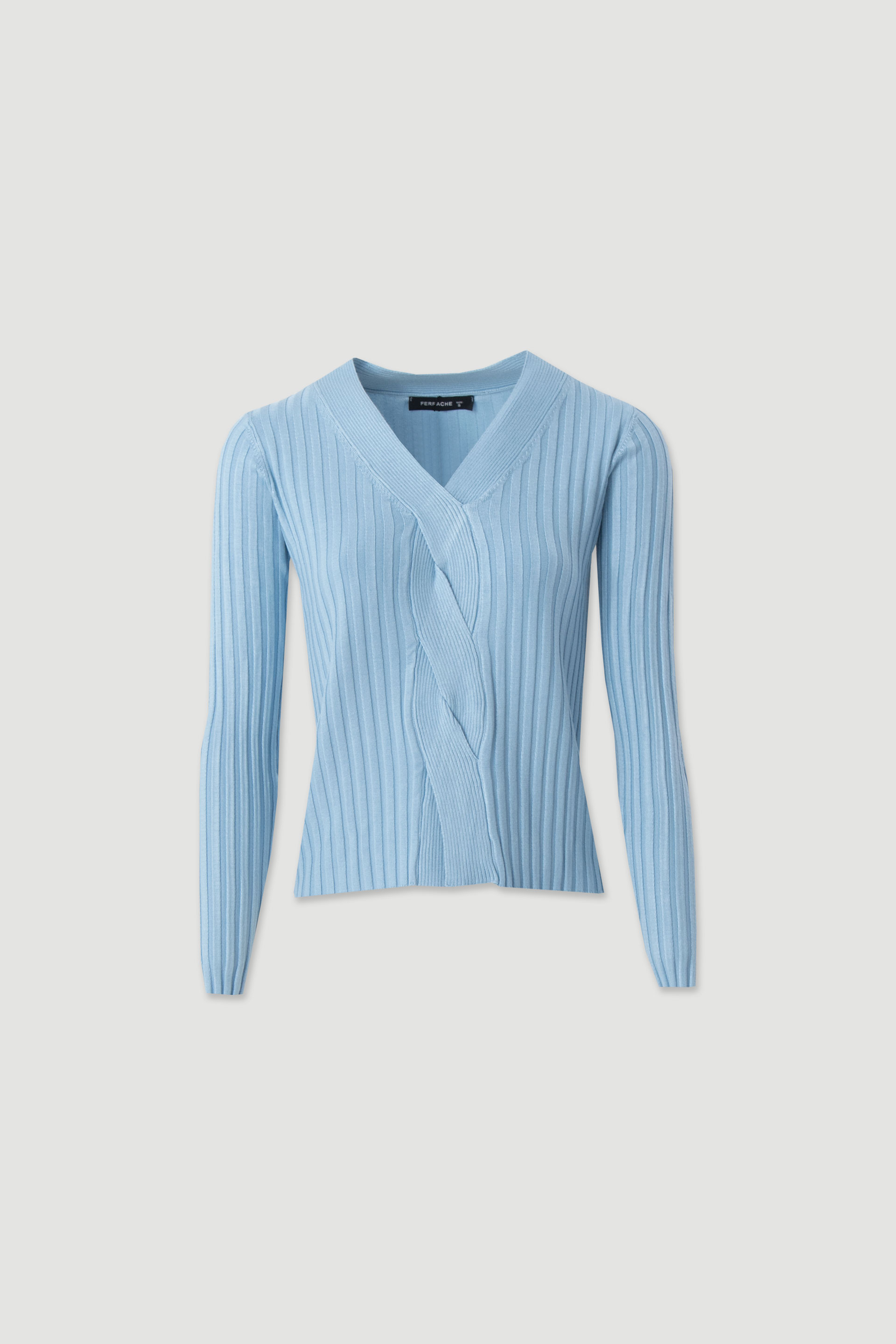 Camisola de malha canelada com decote em v