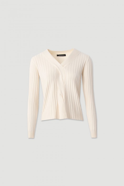 Ribbed knit sweater with v-neck
