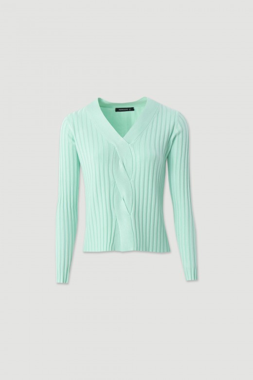 Ribbed knit sweater with v-neck