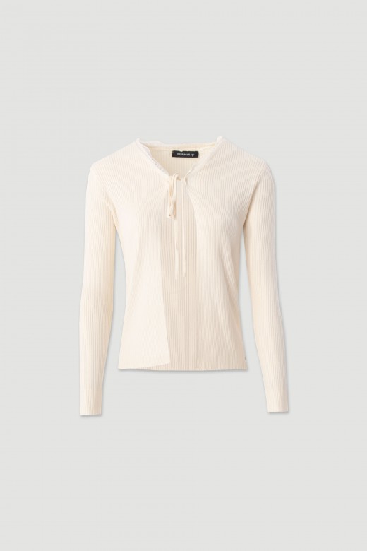 Ribbed knit set with lace – top and cardigan Ribbed knit set with lace – top and cardigan