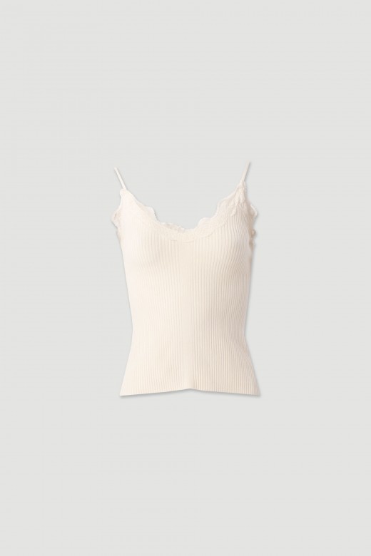 Ribbed knit set with lace – top and cardigan Ribbed knit set with lace – top and cardigan