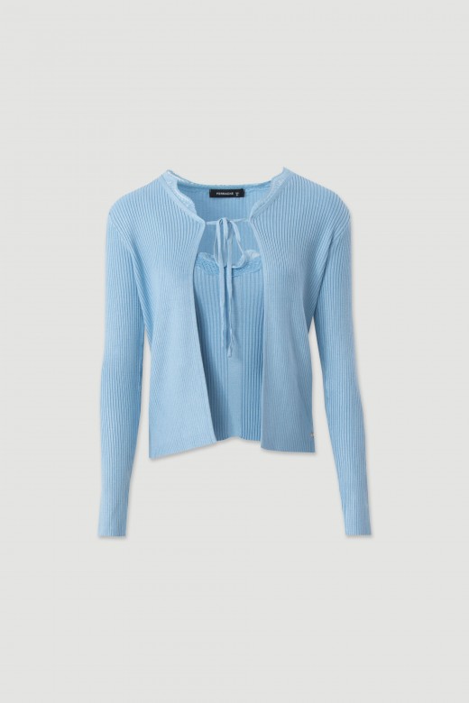 Ribbed knit set with lace – top and cardigan Ribbed knit set with lace – top and cardigan