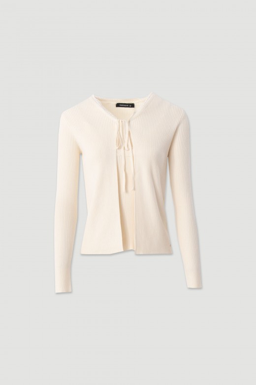 Ribbed knit set with lace – top and cardigan Ribbed knit set with lace – top and cardigan