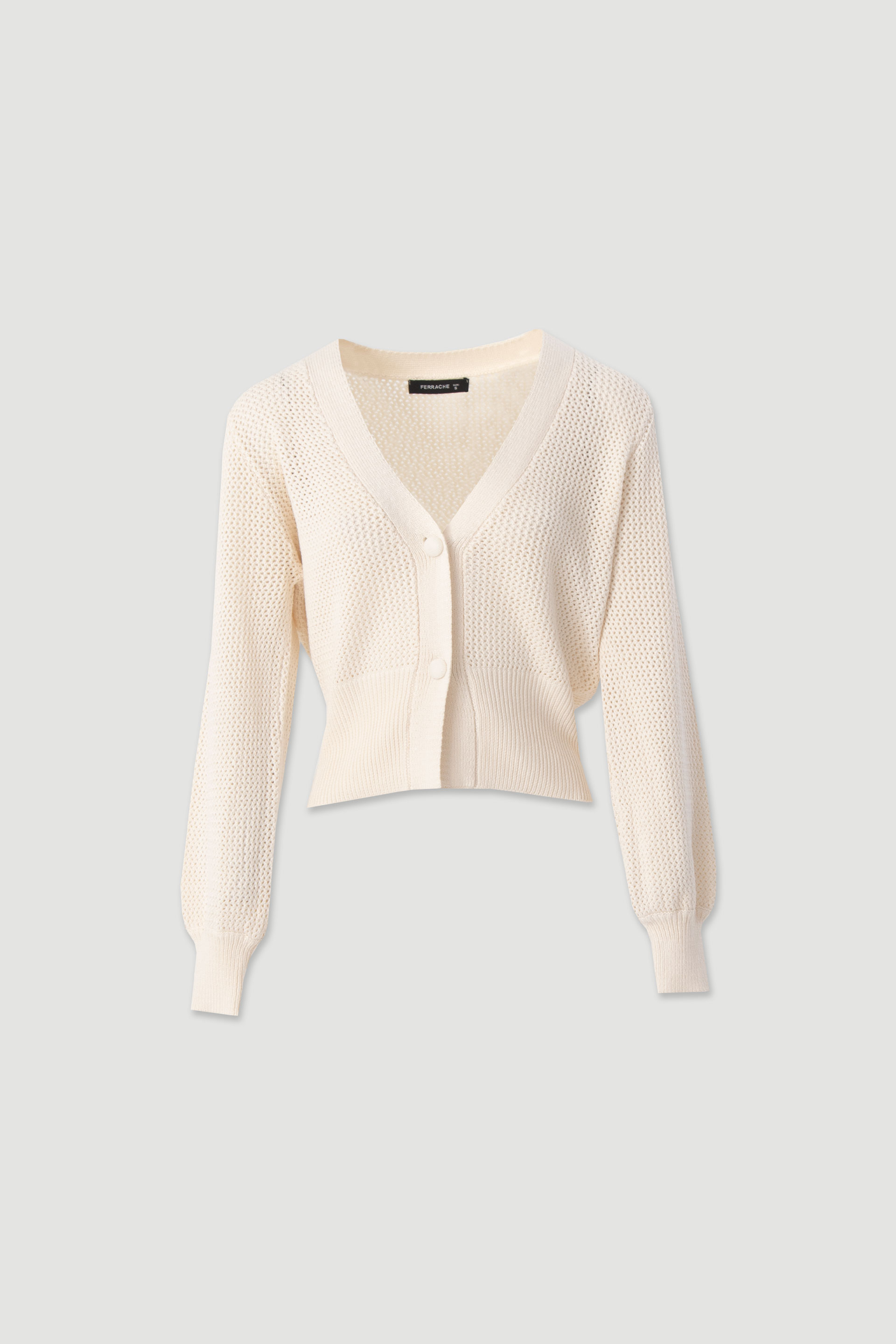 Short openwork knit cardigan with buttons