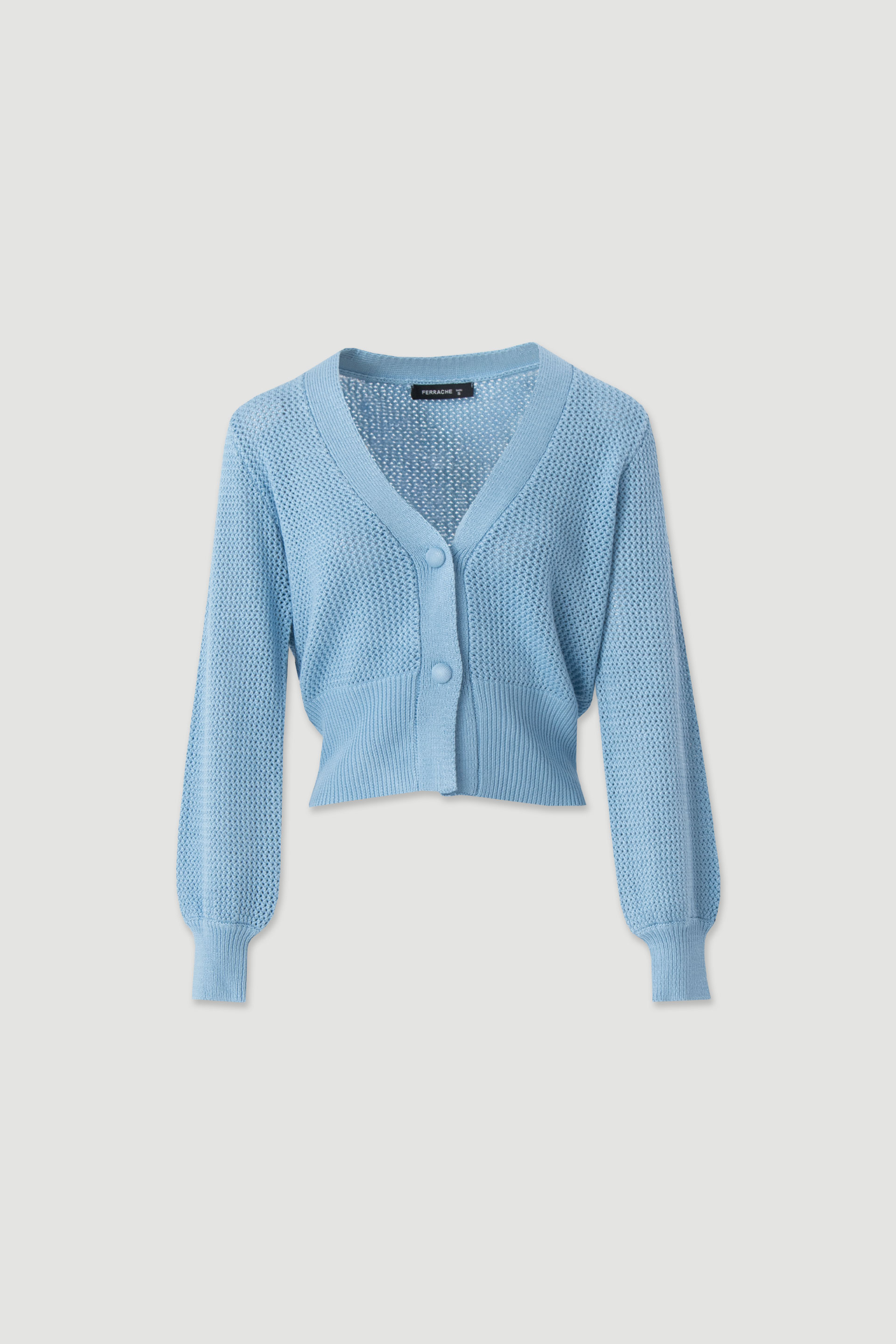 Short openwork knit cardigan with buttons