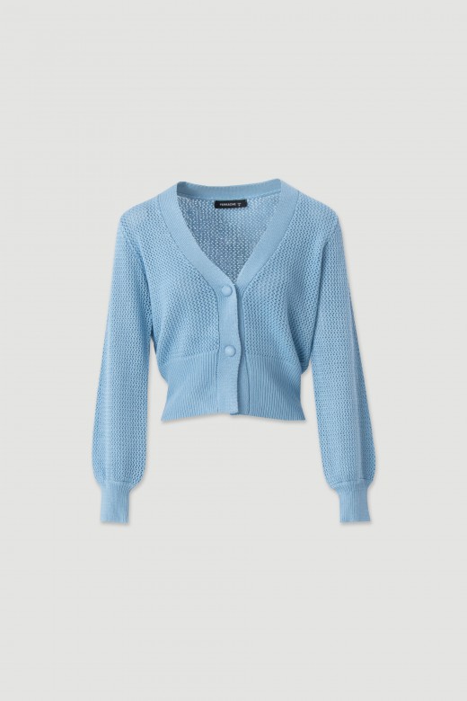 Short openwork knit cardigan with buttons