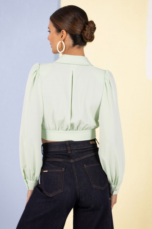 Cropped fluid long-sleeve blouse