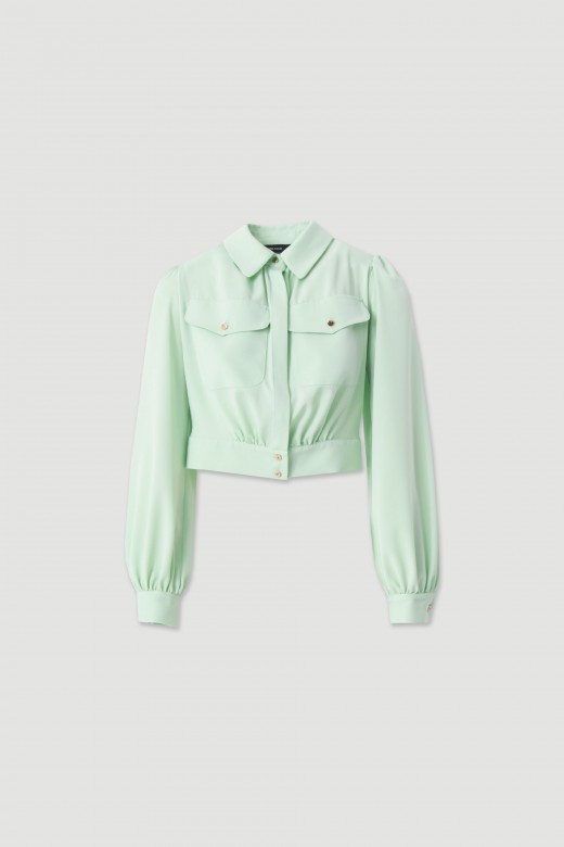 Cropped fluid long-sleeve blouse