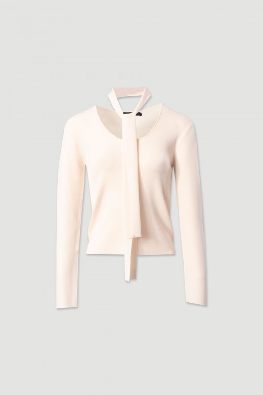 Knit sweater with scarf detail