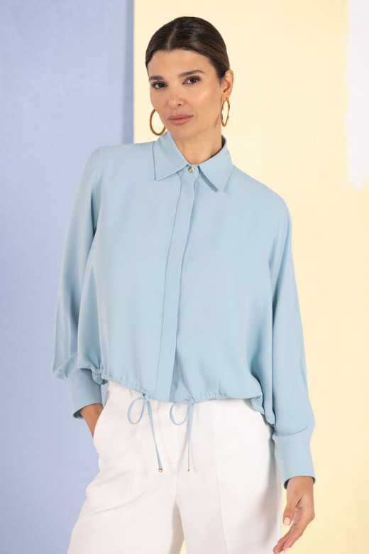 Fluid blouse with adjustable drawstring
