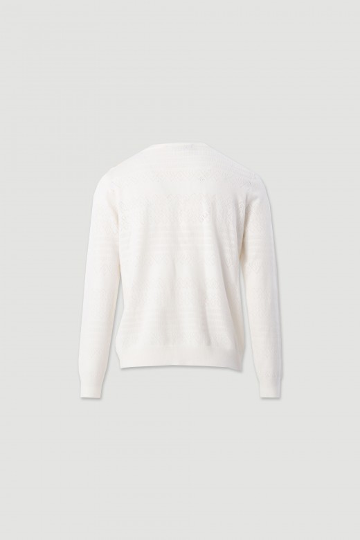 Textured knit sweater with decorative shoulder buttons