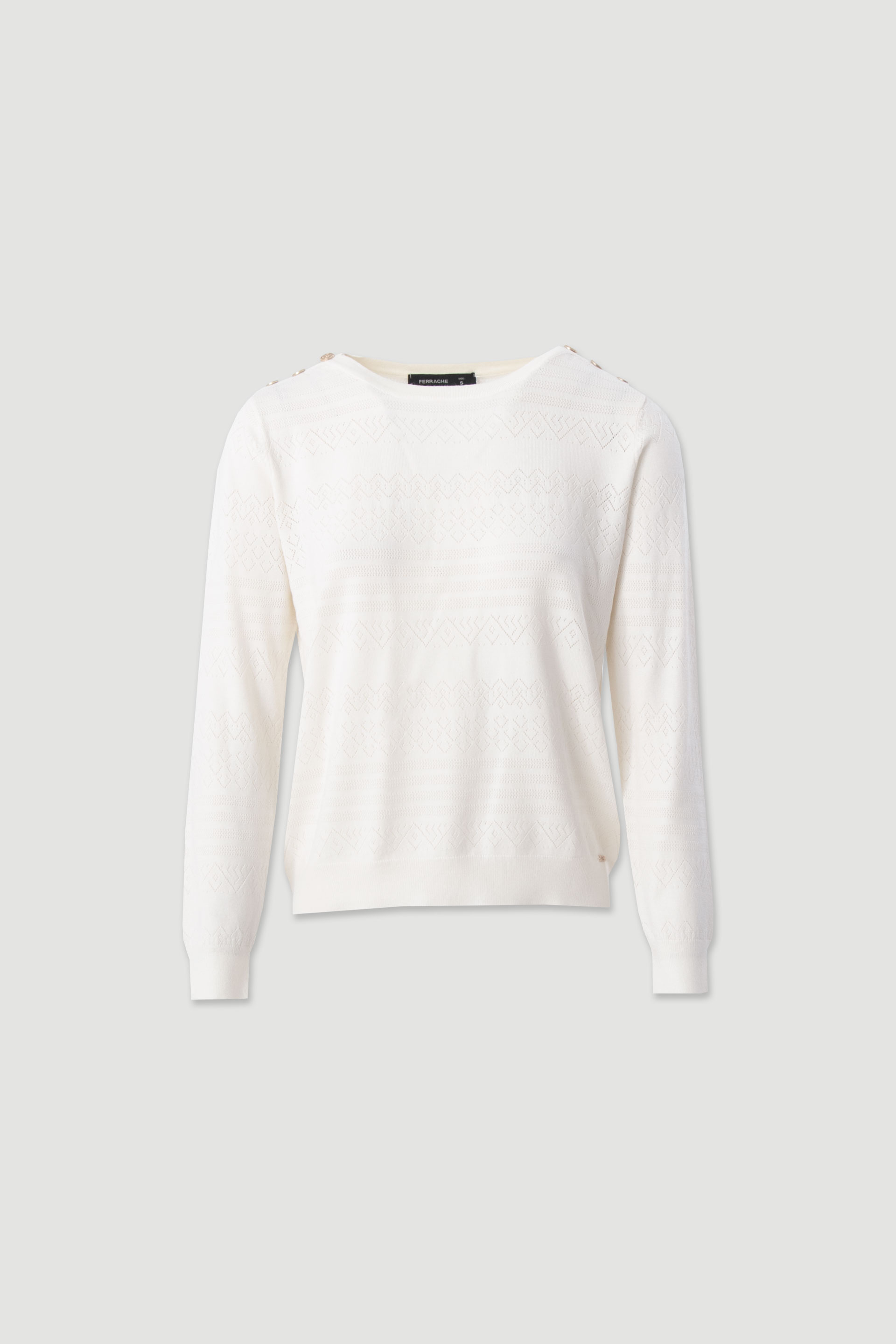 Textured knit sweater with decorative shoulder buttons