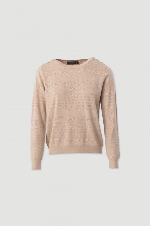 Textured knit sweater with decorative shoulder buttons Textured knit sweater with decorative shoulder buttons