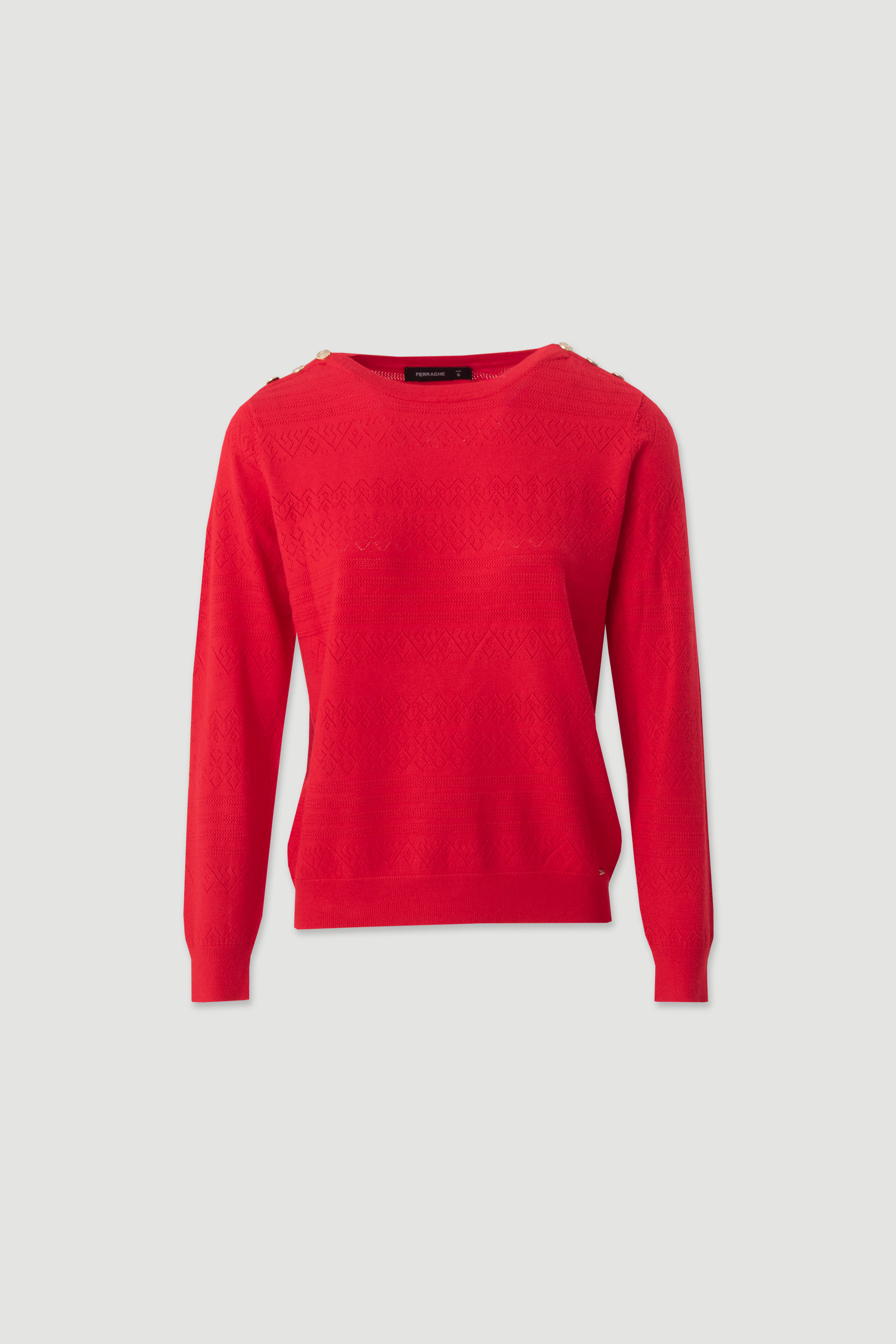 Textured knit sweater with decorative shoulder buttons