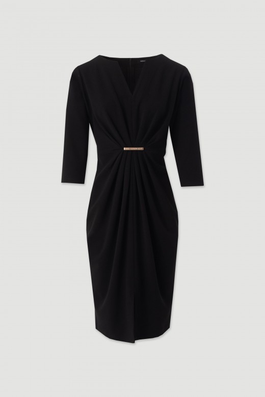 Fitted midi dress with metallic detail