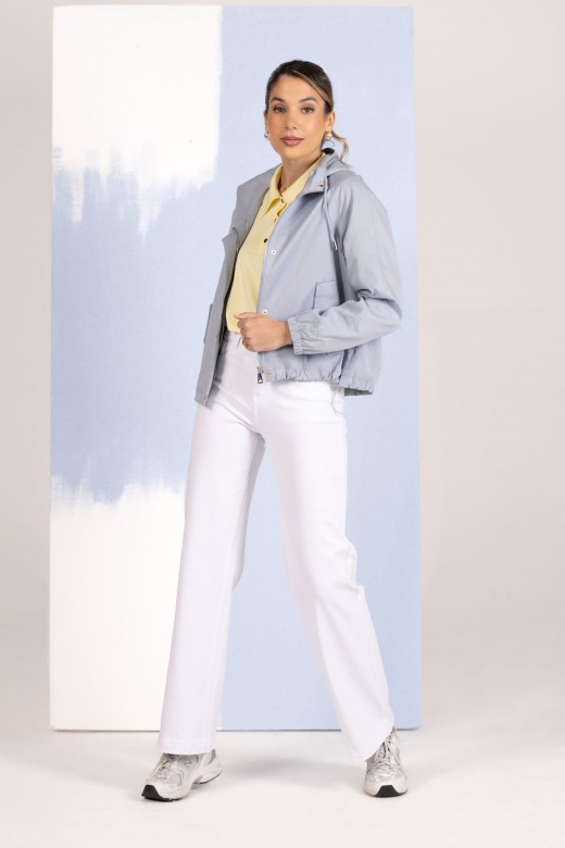 Short parka with hood and metallic detail