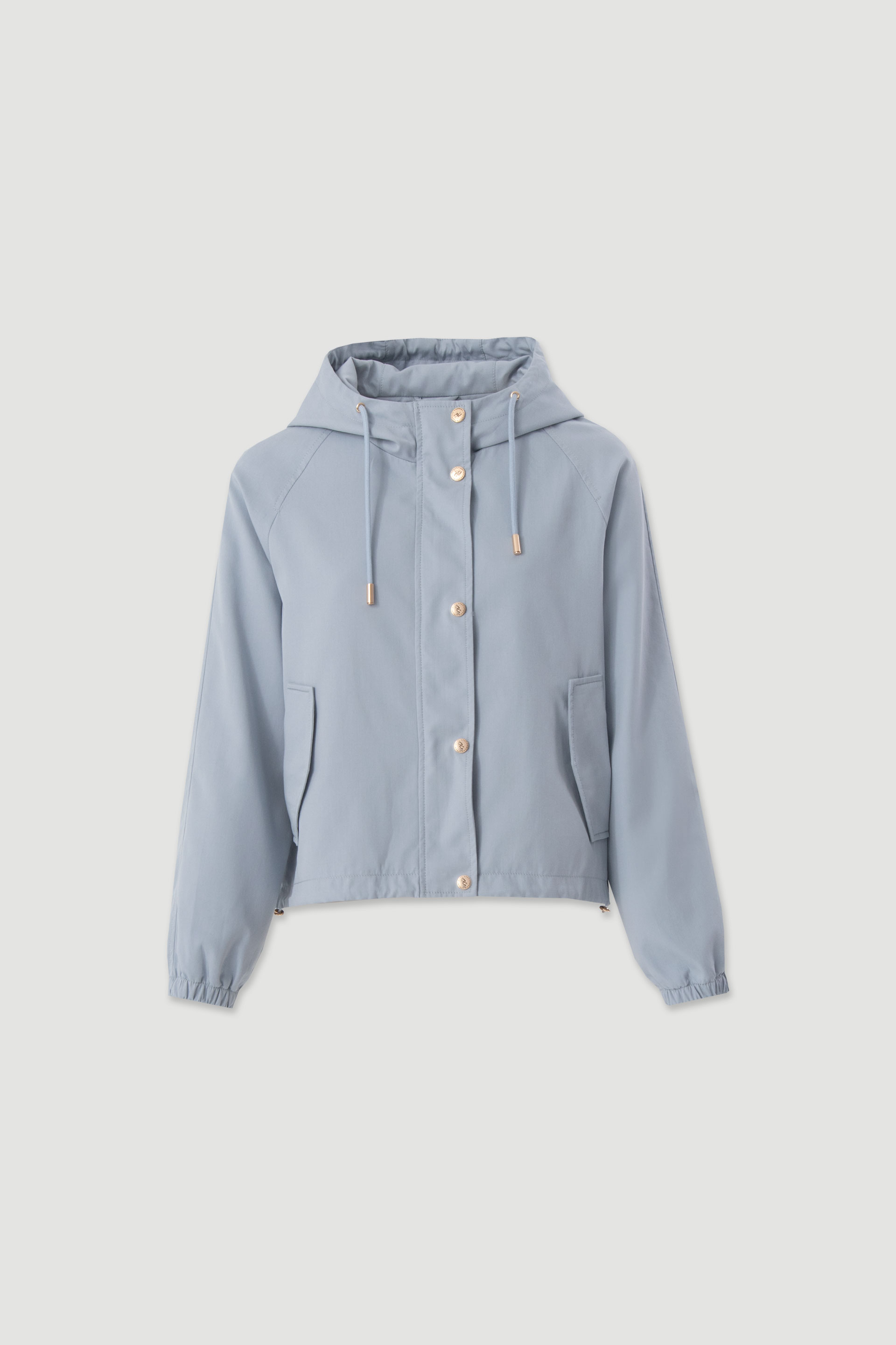 Short parka with hood and metallic detail