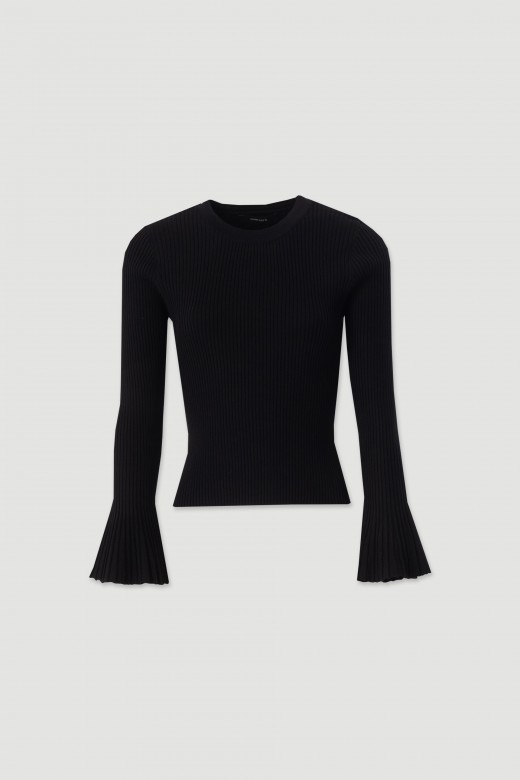 Ribbed knit sweater with flare sleeves