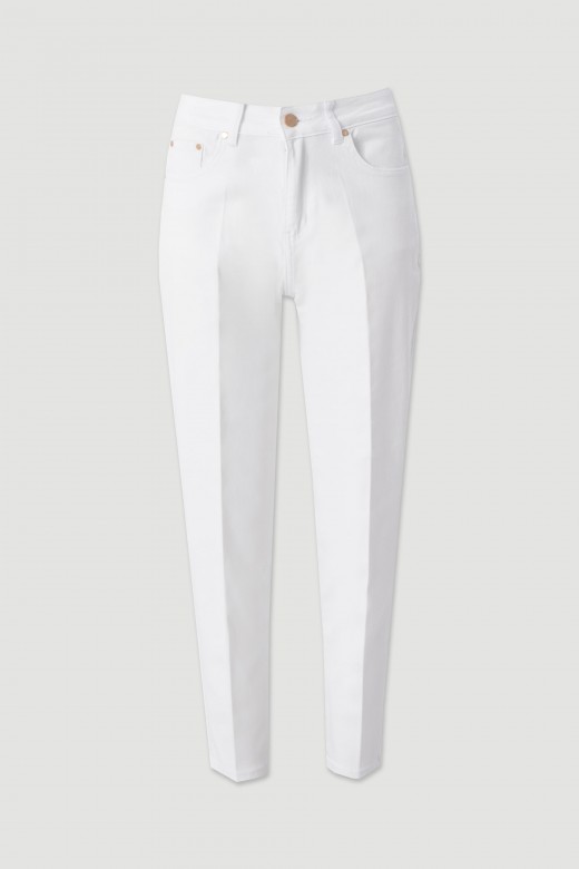 High-waisted cotton twill trousers