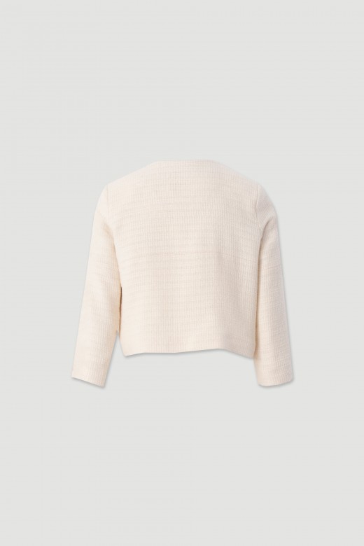 Short textured jacket with metal buttons