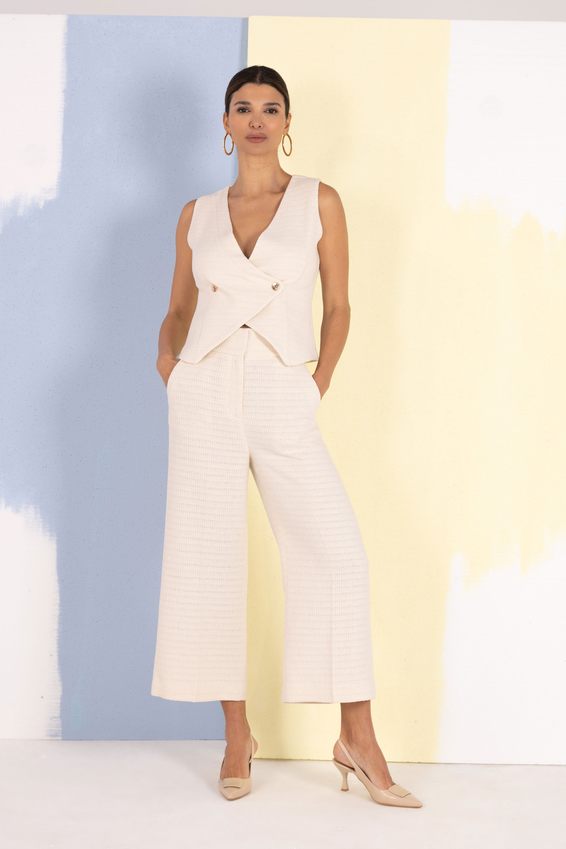 Textured cotton culotte trousers