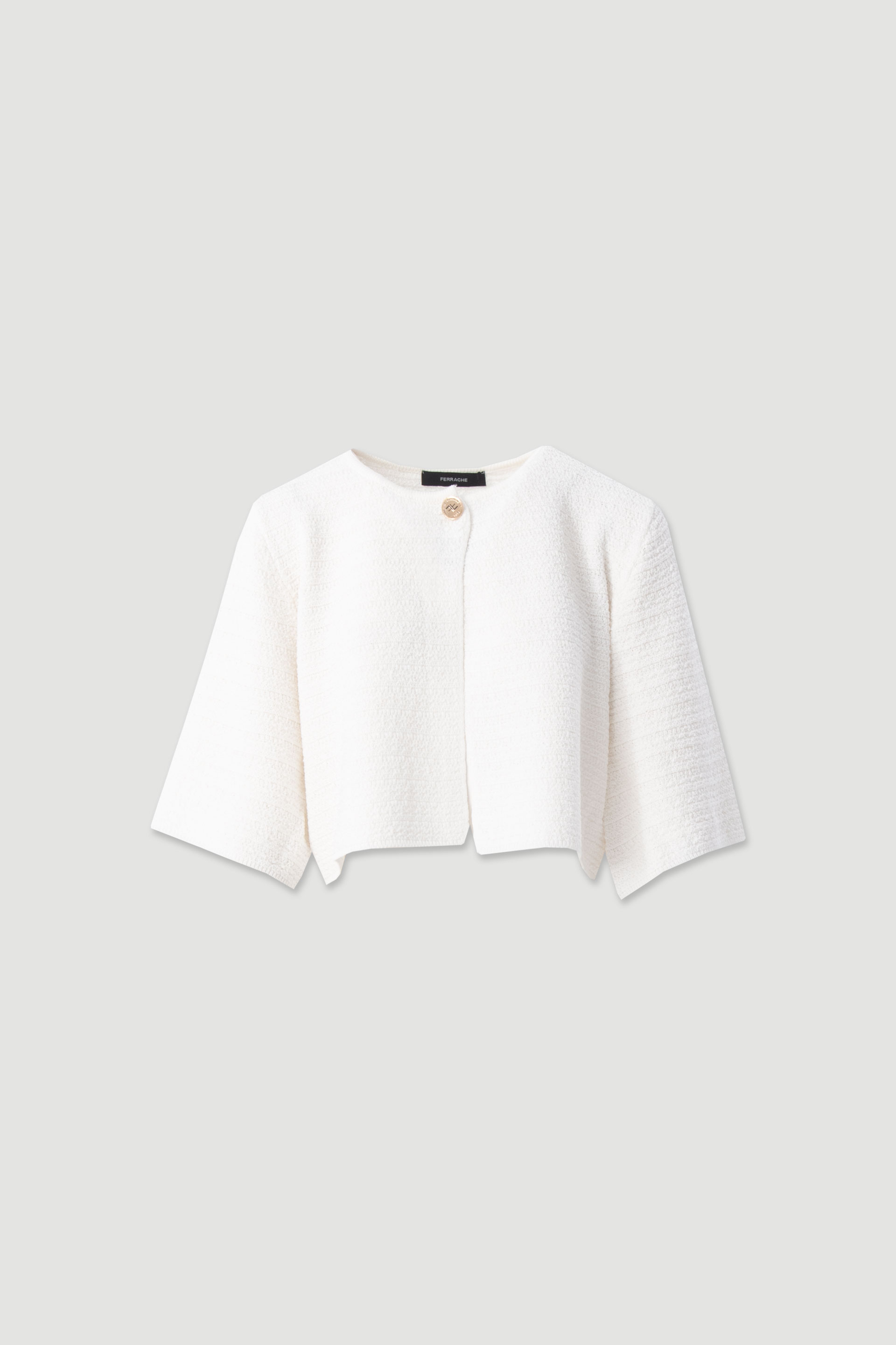 Short textured knit jacket with 3/4 sleeves