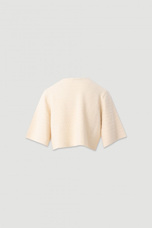 Short textured knit jacket with 3/4 sleeves