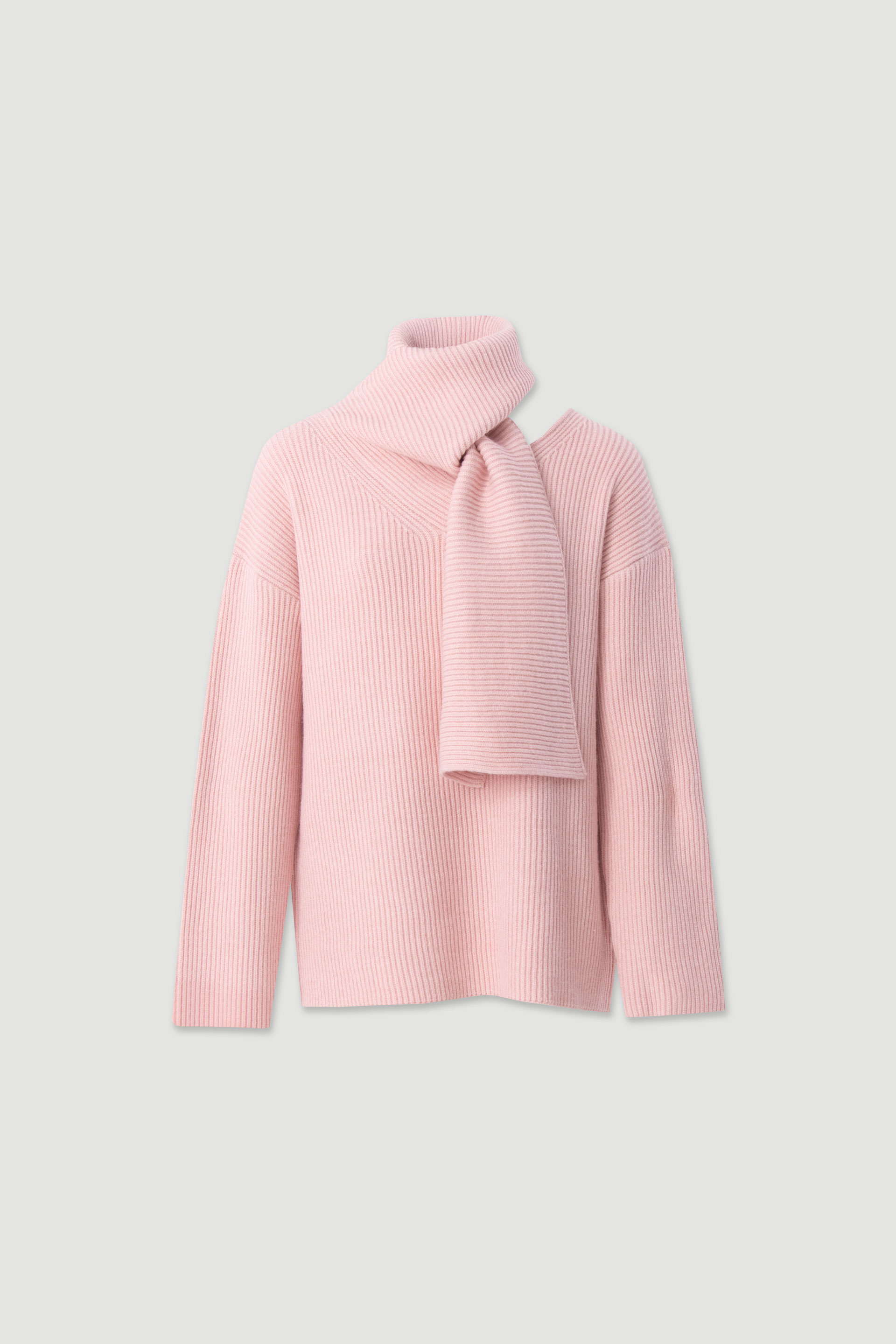 Ribbed knit sweater with integrated scarf