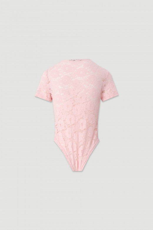 Short-sleeve floral lace bodysuit