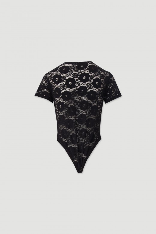 Short-sleeve floral lace bodysuit Short-sleeve floral lace bodysuit
