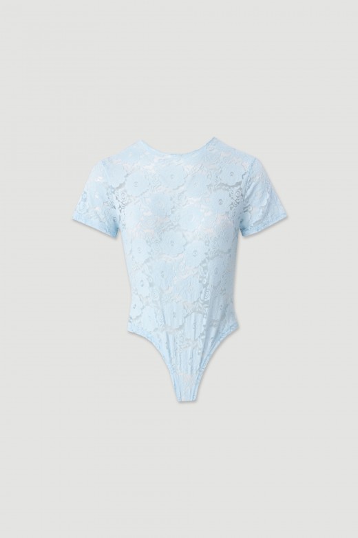 Short-sleeve floral lace bodysuit