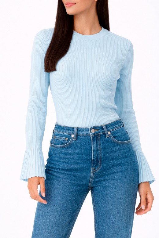 Ribbed knit sweater with flare sleeves