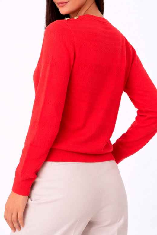 Textured knit sweater with decorative shoulder buttons