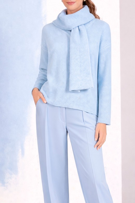 T�nica de malha canelada com cachecol integrado