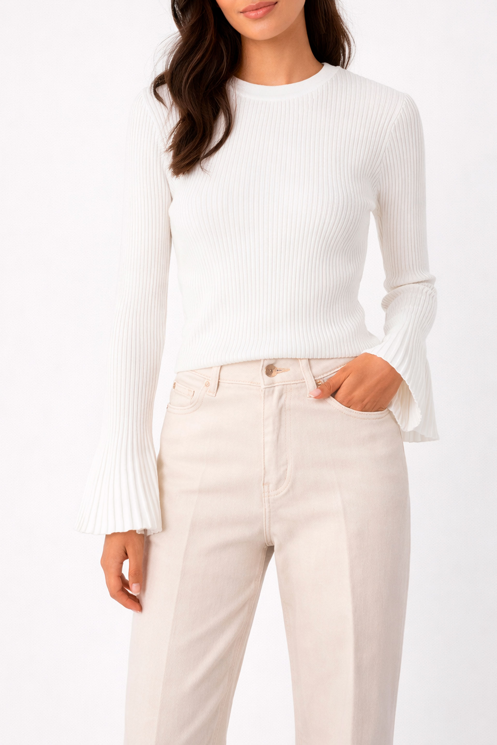 Ribbed knit sweater with flare sleeves