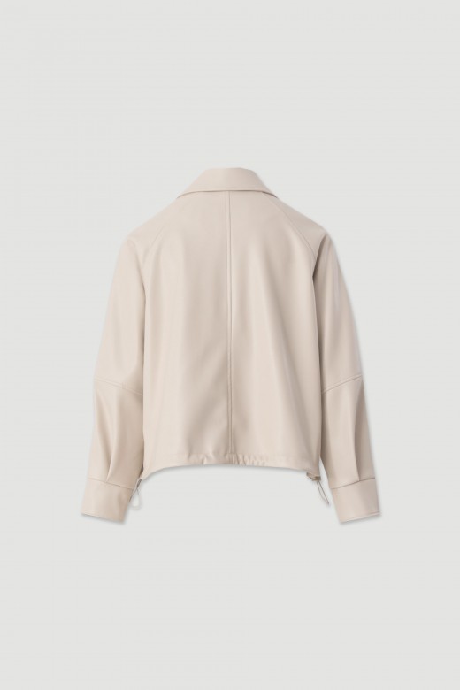 Short faux leather jacket with adjustable waist